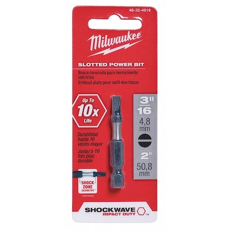 Insert Bit 1/4" Slotted 3/16" 2 by USA Milwaukee Screwdriver Bits
