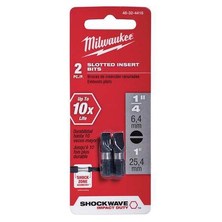 Insert Bit 1/4" Slotted 8 10 1" PK2 by USA Milwaukee Nut Setters & Bit Holders