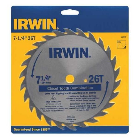 Saw Blade Steel 7 1/4in 26Teeth by USA Irwin Circular Power Saw Blades