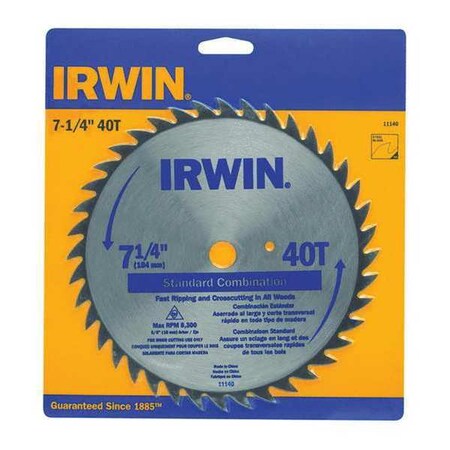 Saw Blade Steel 7 1/4in 40Teeth Min. Qty 5 by USA Irwin Circular Power Saw Blades