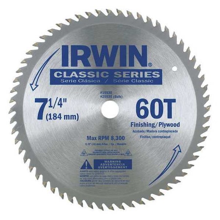 Saw Blade Steel 7 1/4in 60Teeth by USA Irwin Circular Power Saw Blades