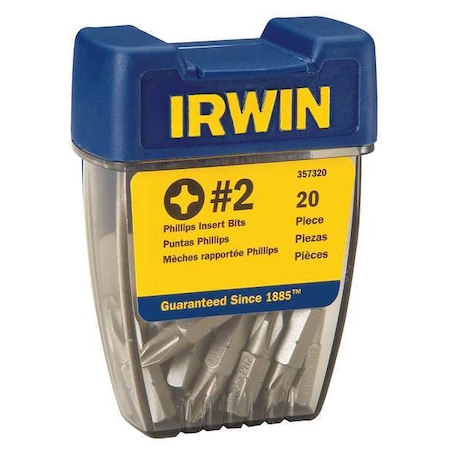 Torsion Bit SAE 1/4" Hex #2 1" PK20 by USA Irwin Screwdriver Bits