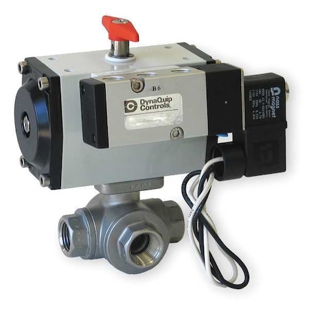 2" FNPT Stainless Steel Pneumatic Ball Valve 3 Way by USA Dynaquip Pneumatic Flow Control Valves