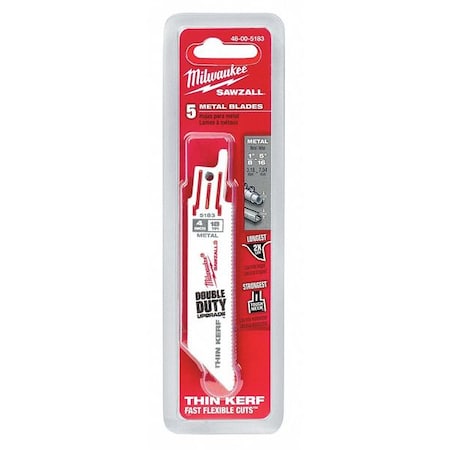4" L Reciprocating Saw Blade 5 pk. Type 48 00 5183 by USA Milwaukee Reciprocating Power Saw Blades