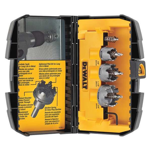 Dewalt Hole Saw Kit, 3 Pieces, Carbide Tipped DWACM1802