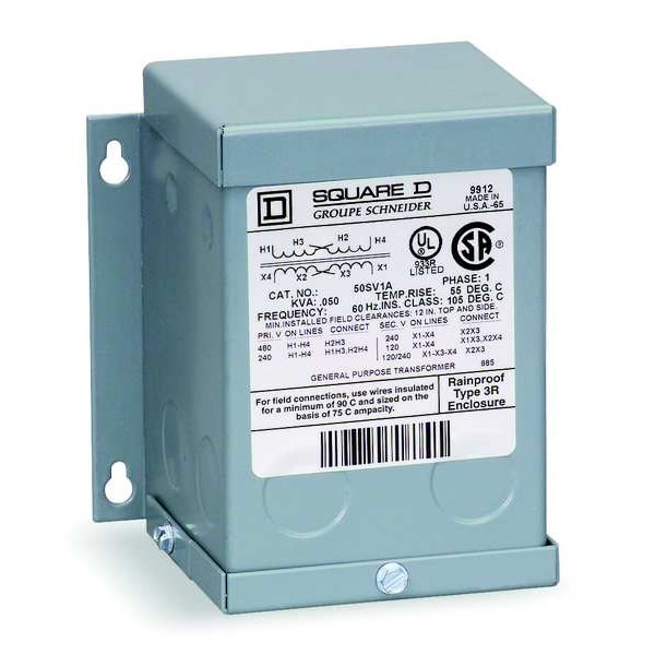 Square D Transformer, 480V, 208V Wye/120V, 6kVA 6T2F | Zoro.com